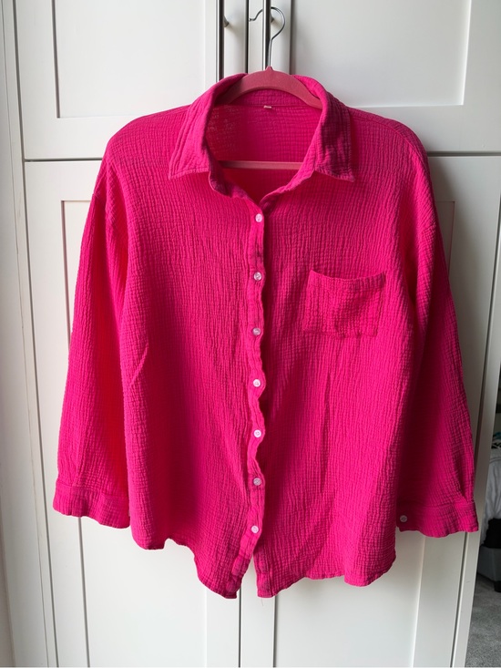 Other - Hot Pink Cotton Gauze Button-Down Shirt | XL | Resort Beach Cover-Up